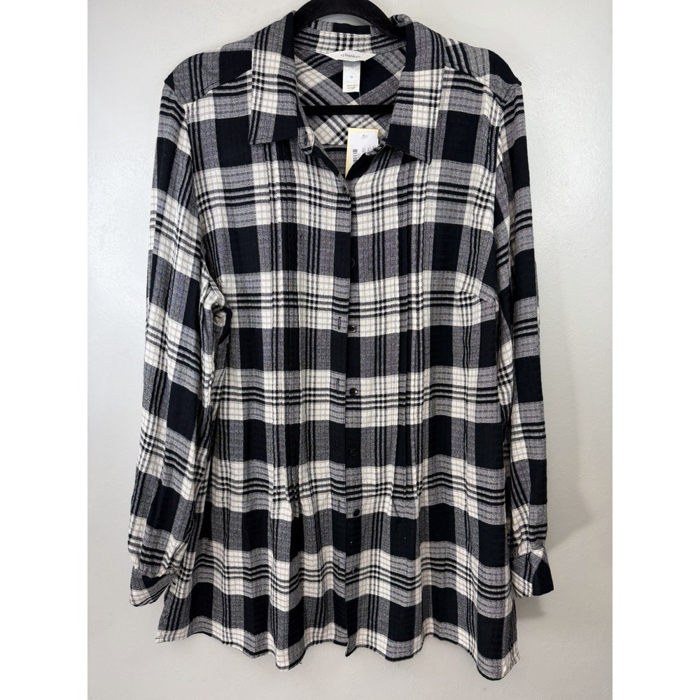 NWT CJ Banks Black White‎ Plus Size Swing Flannel Tunic Size 1X  Winter Warm